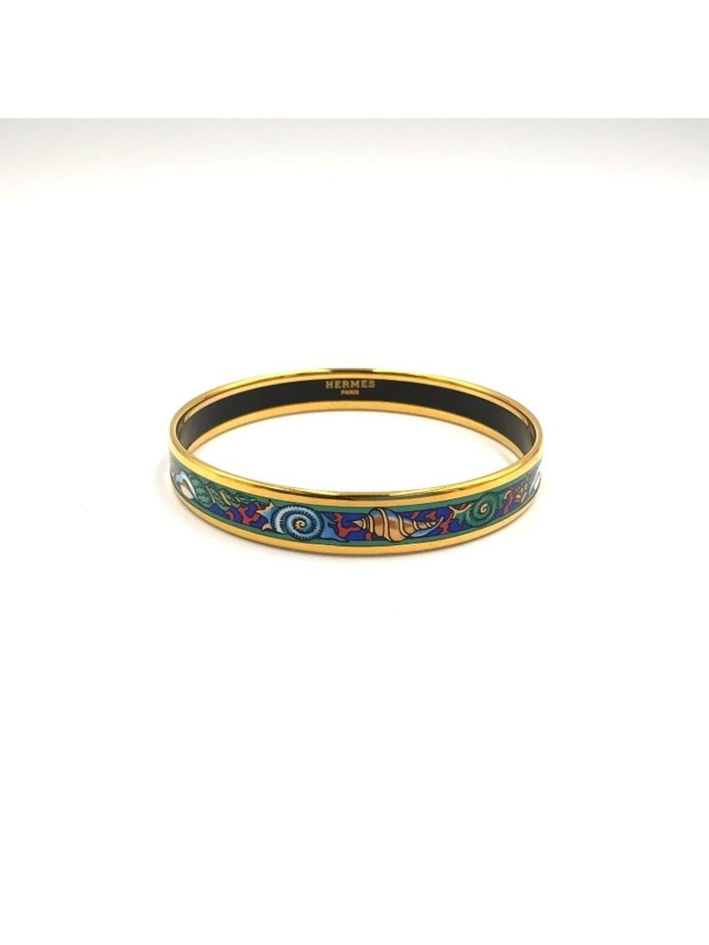 Hermes Enamel Metal Gold Multicolor Bracelet Bangle